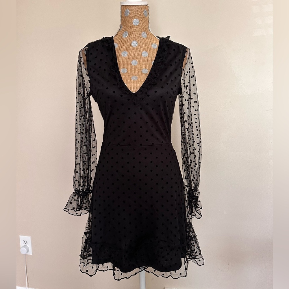 ASOS Parisian V-Neck Ruffle Trim Spot Mesh Mini Dress